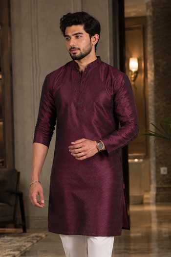 Jhambthreads Wine Silk Woven Plain Kurta And Pant Set Online at Aza Fashions Jhambthreads_Wine Silk Woven Plain Kurta And Pant Set _Online_at_Aza_Fashions