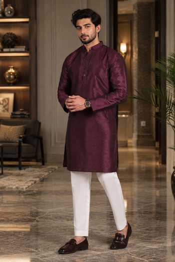 Buy Jhambthreads Wine Silk Woven Plain Kurta And Pant Set Online at Aza Fashions Buy_Jhambthreads_Wine Silk Woven Plain Kurta And Pant Set _Online_at_Aza_Fashions