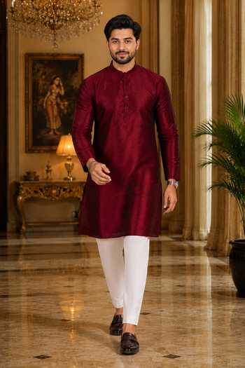 Jhambthreads Woven Plain Kurta & Pant Set 