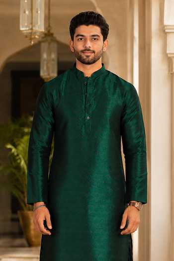 Jhambthreads Green Silk Art Kurta And Pant Set Online at Aza Fashions Jhambthreads_Green Silk Art Kurta And Pant Set _Online_at_Aza_Fashions