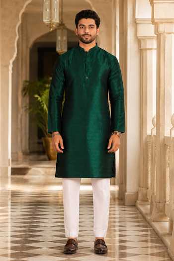 Buy Jhambthreads Green Silk Art Kurta And Pant Set Online at Aza Fashions Buy_Jhambthreads_Green Silk Art Kurta And Pant Set _Online_at_Aza_Fashions