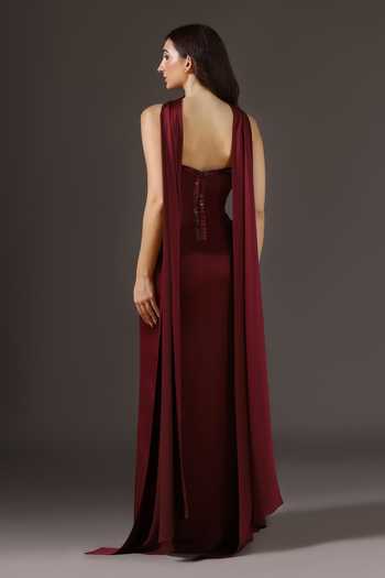 Pooja Peshoria Yoke Embroidered Gown With Scarf 