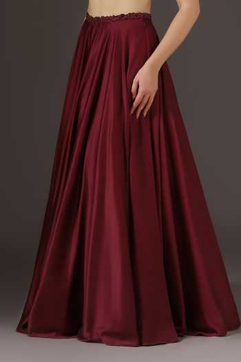 Buy Pooja Peshoria Wine Crepe, Satin, Net, Polyester V-neck Placement Embroidered Lehenga Set Online at Aza Fashions Buy_Pooja Peshoria_Wine Crepe, Satin, Net, Polyester V-neck Placement Embroidered Lehenga Set _Online_at_Aza_Fashions