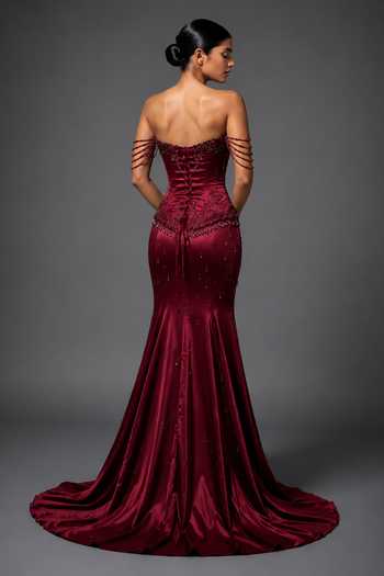 Shop Pooja Peshoria Wine Crepe, Satin, Net, Polyester Beads, Crystals Embroidered Corset And Skirt Set at Aza Fashions Shop_Pooja Peshoria_Wine Crepe, Satin, Net, Polyester Beads, Crystals Embroidered Corset And Skirt Set _at_Aza_Fashions