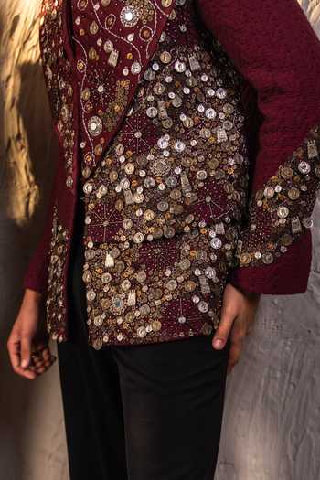 Shop Jatin Malik Wine Jacquard Orbis Blush Embroidered Jacket Online at Aza Fashions Shop_Jatin Malik_Wine Jacquard Orbis Blush Embroidered Jacket _Online_at_Aza_Fashions