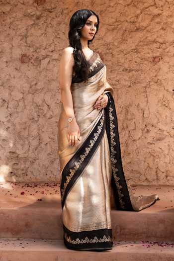 Shop Zal From Benaras Black Silk, Tissue Handloom Saree With Unstitched Blouse Fabric Online at Aza Fashions Shop_Zal From Benaras_Black Silk, Tissue Handloom Saree With Unstitched Blouse Fabric _Online_at_Aza_Fashions