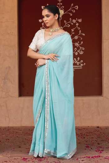 Zal From Benaras Mirror Border Saree With Unstitched Blouse Fabric 