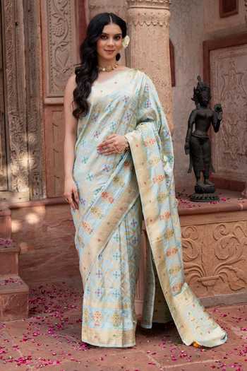 Zal From Benaras Ghatchola Handloom Saree With Unstitched Blouse Fabric 