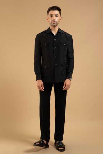 Gargee Designers Black Polyester Wayfarer Utility Pocket Shacket Online at Aza Fashions Gargee Designers_Black Polyester Wayfarer Utility Pocket Shacket _Online_at_Aza_Fashions