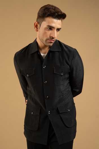 Shop Gargee Designers Black Polyester Wayfarer Utility Pocket Shacket Online at Aza Fashions Shop_Gargee Designers_Black Polyester Wayfarer Utility Pocket Shacket _Online_at_Aza_Fashions