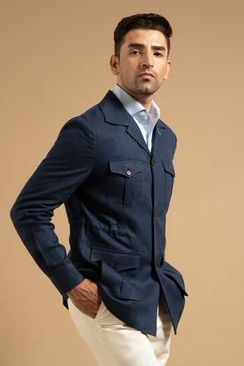 Buy Gargee Designers Blue Linen Navy Utility Shacket Online at Aza Fashions Buy_Gargee Designers_Blue Linen Navy Utility Shacket _Online_at_Aza_Fashions