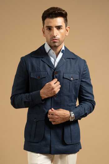 Gargee Designers Navy Linen Utility Shacket