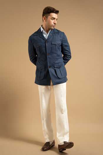 Shop Gargee Designers Blue Linen Navy Utility Shacket Online at Aza Fashions Shop_Gargee Designers_Blue Linen Navy Utility Shacket _Online_at_Aza_Fashions