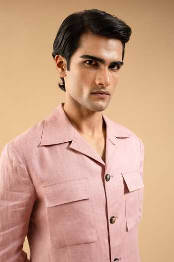Gargee Designers Pink Linen Dusty Herring Shacket Online at Aza Fashions Gargee Designers_Pink Linen Dusty Herring Shacket _Online_at_Aza_Fashions