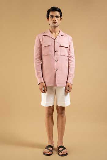 Buy Gargee Designers Pink Linen Dusty Herring Shacket Online at Aza Fashions Buy_Gargee Designers_Pink Linen Dusty Herring Shacket _Online_at_Aza_Fashions