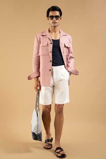 Shop Gargee Designers Pink Linen Dusty Herring Shacket Online at Aza Fashions Shop_Gargee Designers_Pink Linen Dusty Herring Shacket _Online_at_Aza_Fashions