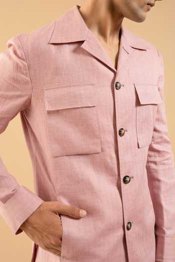 Gargee Designers Pink Linen Dusty Herring Shacket at Aza Fashions Gargee Designers_Pink Linen Dusty Herring Shacket _at_Aza_Fashions