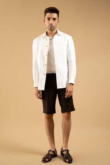 Gargee Designers White Linen Herring Shacket Online at Aza Fashions Gargee Designers_White Linen Herring Shacket _Online_at_Aza_Fashions