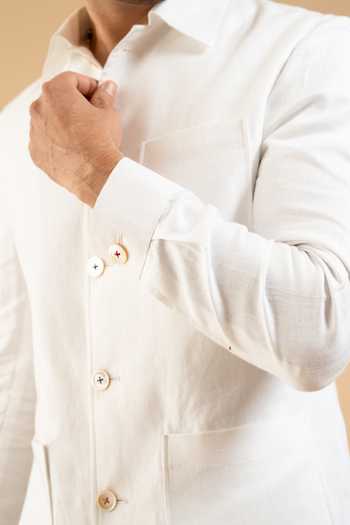 Buy Gargee Designers White Linen Herring Shacket Online at Aza Fashions Buy_Gargee Designers_White Linen Herring Shacket _Online_at_Aza_Fashions