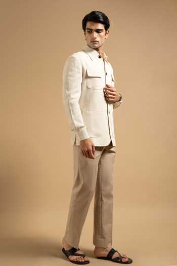 Buy Gargee Designers Ivory Cotton Textured Waffle Weave Shacket Online at Aza Fashions Buy_Gargee Designers_Ivory Cotton Textured Waffle Weave Shacket _Online_at_Aza_Fashions