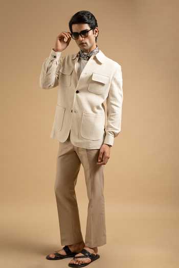 Shop Gargee Designers Ivory Cotton Textured Waffle Weave Shacket Online at Aza Fashions Shop_Gargee Designers_Ivory Cotton Textured Waffle Weave Shacket _Online_at_Aza_Fashions