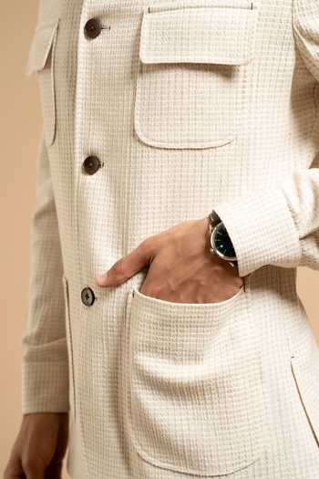 Gargee Designers Ivory Cotton Textured Waffle Weave Shacket at Aza Fashions Gargee Designers_Ivory Cotton Textured Waffle Weave Shacket _at_Aza_Fashions