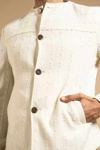 Gargee Designers_Ivory Cotton Textured Bandhgala Style Shacket _Online_at_Aza_Fashions