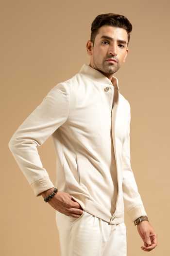 Buy Gargee Designers Cream Cotton Blend Bomber Jacket Online at Aza Fashions Buy_Gargee Designers_Cream Cotton Blend Bomber Jacket _Online_at_Aza_Fashions