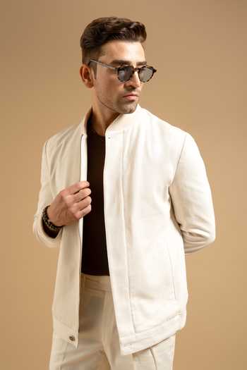 Shop Gargee Designers Cream Cotton Blend Bomber Jacket Online at Aza Fashions Shop_Gargee Designers_Cream Cotton Blend Bomber Jacket _Online_at_Aza_Fashions