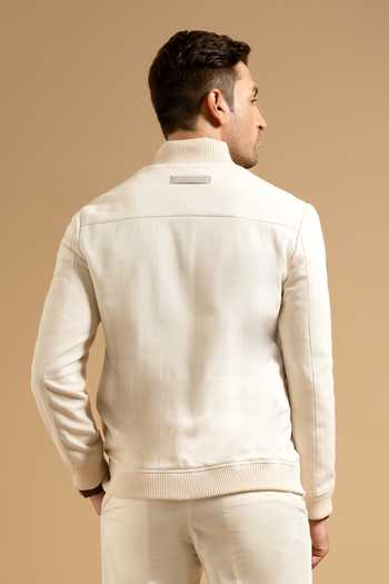 Gargee Designers Cream Cotton Blend Bomber Jacket 