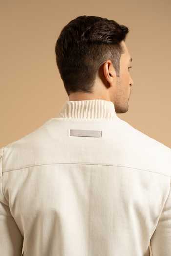 Shop Gargee Designers Cream Cotton Blend Bomber Jacket Shop_Gargee Designers_Cream Cotton Blend Bomber Jacket