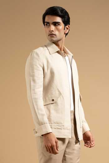 Gargee Designers Beige Cotton Sand Blend Zip Front Utility Jacket Online at Aza Fashions Gargee Designers_Beige Cotton Sand Blend Zip Front Utility Jacket _Online_at_Aza_Fashions
