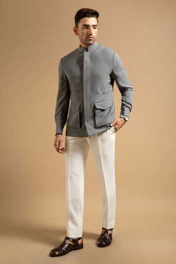 Gargee Designers Grey Polyester Steel Structured Jacket Online at Aza Fashions Gargee Designers_Grey Polyester Steel Structured Jacket _Online_at_Aza_Fashions