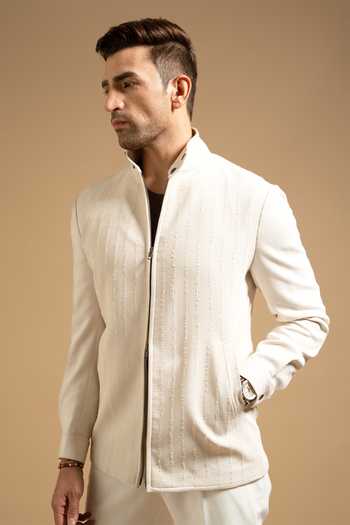 Gargee Designers Textured High Neck Zip Up Jacket 
