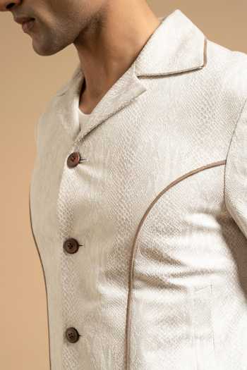 Gargee Designers Ivory Suede Textured Contrast Piped Jacket Online at Aza Fashions Gargee Designers_Ivory Suede Textured Contrast Piped Jacket _Online_at_Aza_Fashions
