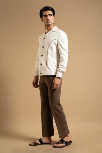 Buy Gargee Designers Ivory Suede Textured Contrast Piped Jacket Online at Aza Fashions Buy_Gargee Designers_Ivory Suede Textured Contrast Piped Jacket _Online_at_Aza_Fashions