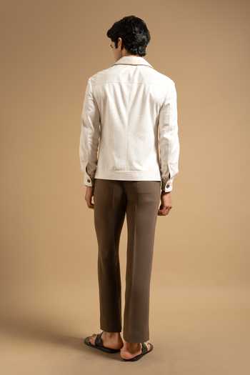 Gargee Designers Ivory Textured Contrast Piped Jacket