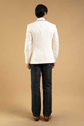 Gargee Designers White Cotton Contrast Trim Crest Blazer 