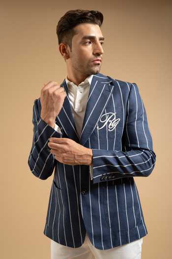 Gargee Designers Linen Bold Striped Crest Blazer 