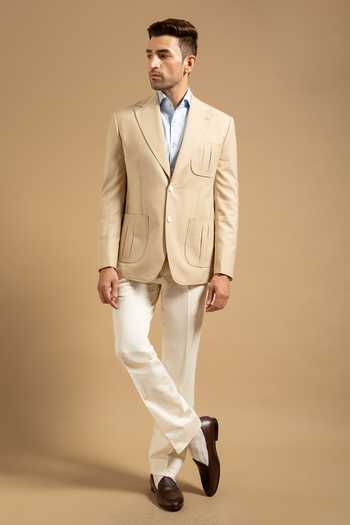 Buy Gargee Designers Beige Wool Blend Houndstooth Tailored Blazer Online at Aza Fashions Buy_Gargee Designers_Beige Wool Blend Houndstooth Tailored Blazer _Online_at_Aza_Fashions