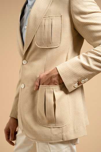 Shop Gargee Designers Beige Wool Blend Houndstooth Tailored Blazer Online at Aza Fashions Shop_Gargee Designers_Beige Wool Blend Houndstooth Tailored Blazer _Online_at_Aza_Fashions