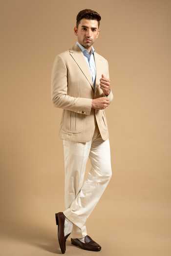 Gargee Designers Beige Wool Blend Houndstooth Tailored Blazer at Aza Fashions Gargee Designers_Beige Wool Blend Houndstooth Tailored Blazer _at_Aza_Fashions