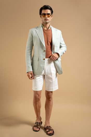 Gargee Designers Mint Linen Tailored Utility Blazer 