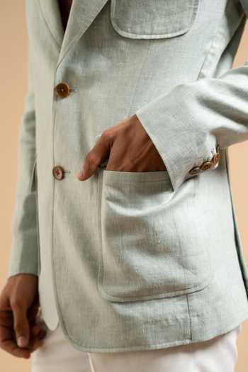 Gargee Designers Green Linen Mint Tailored Utility Blazer Online at Aza Fashions Gargee Designers_Green Linen Mint Tailored Utility Blazer _Online_at_Aza_Fashions
