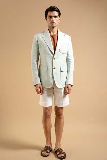 Buy Gargee Designers Green Linen Mint Tailored Utility Blazer Online at Aza Fashions Buy_Gargee Designers_Green Linen Mint Tailored Utility Blazer _Online_at_Aza_Fashions