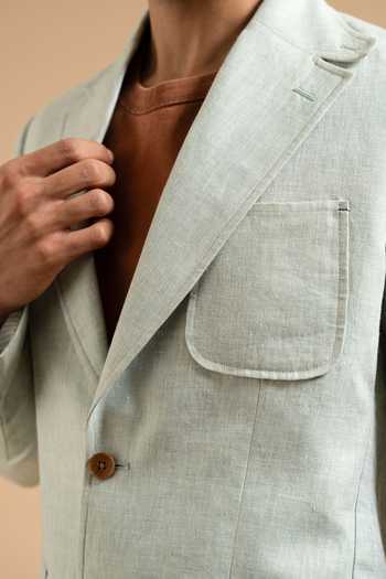 Shop Gargee Designers Green Linen Mint Tailored Utility Blazer Online at Aza Fashions Shop_Gargee Designers_Green Linen Mint Tailored Utility Blazer _Online_at_Aza_Fashions