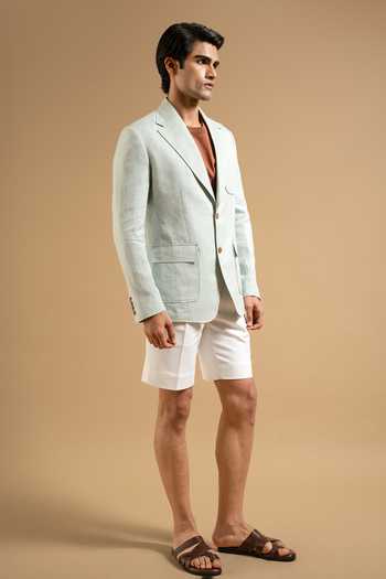 Gargee Designers Green Linen Mint Tailored Utility Blazer at Aza Fashions Gargee Designers_Green Linen Mint Tailored Utility Blazer _at_Aza_Fashions