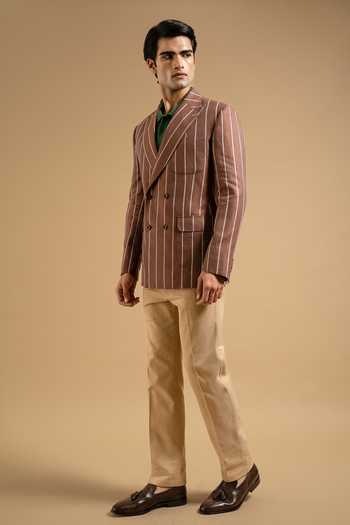 Buy Gargee Designers Brown Linen Bold Stripe Tailored Blazer Online at Aza Fashions Buy_Gargee Designers_Brown Linen Bold Stripe Tailored Blazer _Online_at_Aza_Fashions