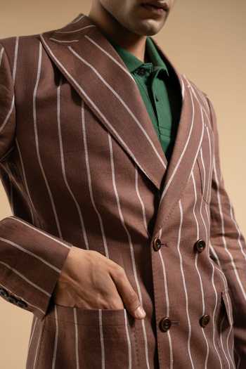 Buy Gargee Designers Brown Linen Bold Stripe Tailored Blazer Buy_Gargee Designers_Brown Linen Bold Stripe Tailored Blazer