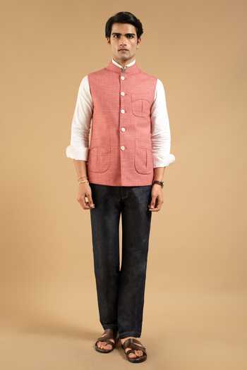 Buy Gargee Designers Orange Polyester Textured Patch Pocket Down Vest Online at Aza Fashions Buy_Gargee Designers_Orange Polyester Textured Patch Pocket Down Vest _Online_at_Aza_Fashions